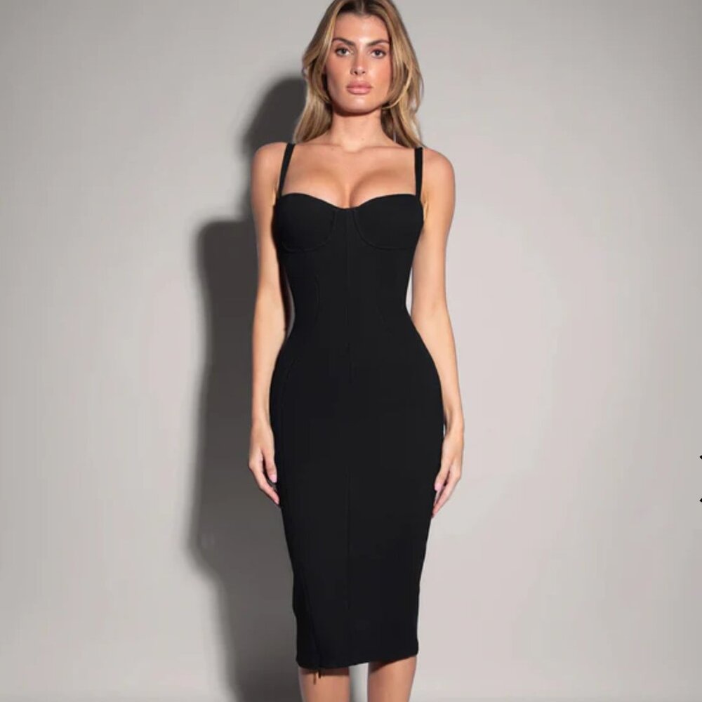NWT TA3 Seamed Lushy Pencil Midi Dress Black M Regular